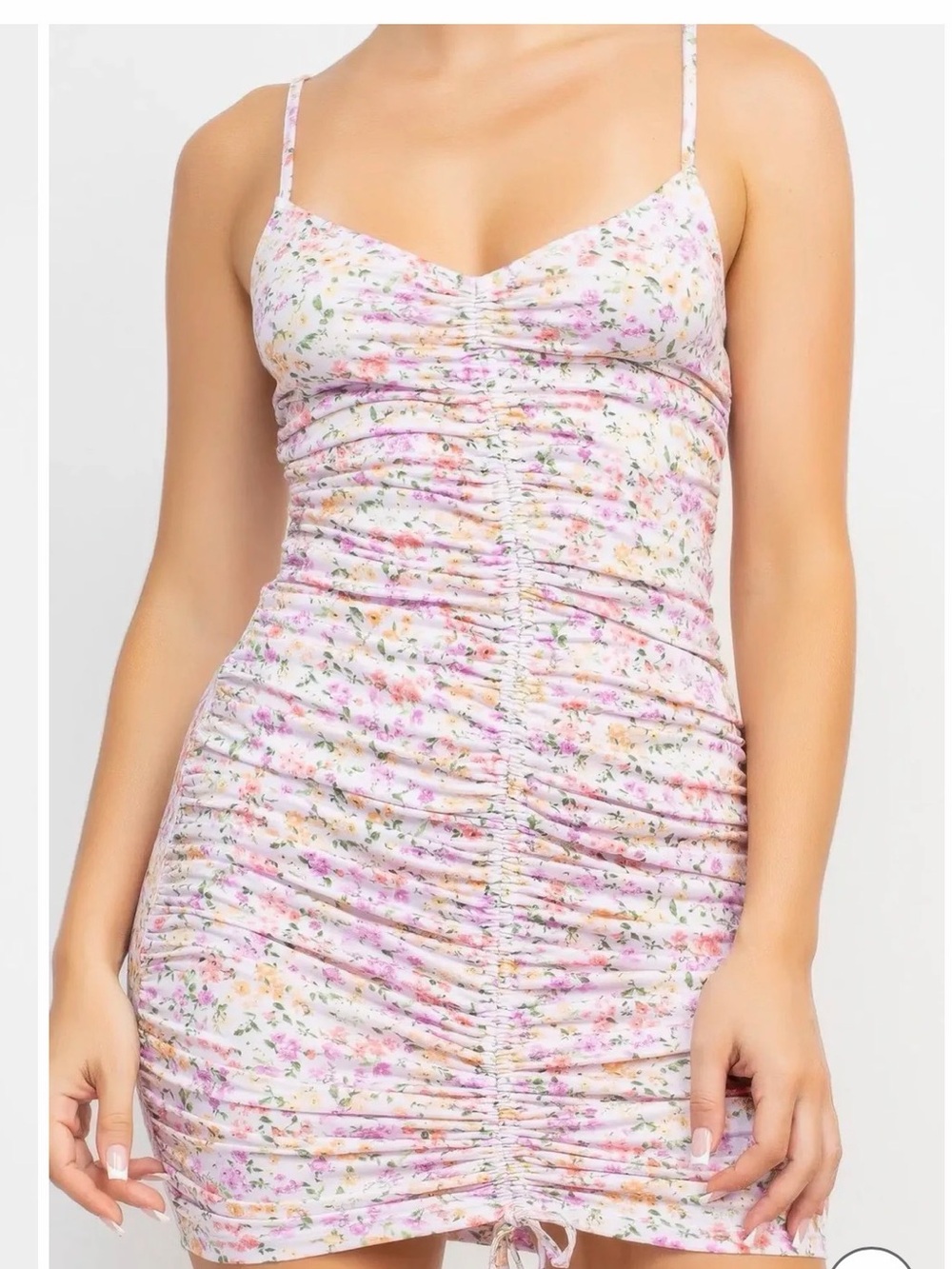 Haute Monde Pink Floral Ruched Mini Dress